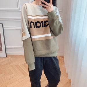 New Women Cotton Letter Sweatshirt Autumn Winter Long Sleeve O Neck Patchwork Femme Loose Pull Top