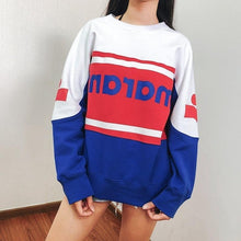 Load image into Gallery viewer, New Women Cotton Letter Sweatshirt Autumn Winter Long Sleeve O Neck Patchwork Femme Loose Pull Top