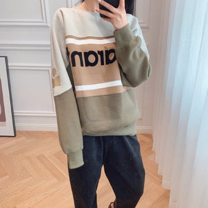 New Women Cotton Letter Sweatshirt Autumn Winter Long Sleeve O Neck Patchwork Femme Loose Pull Top