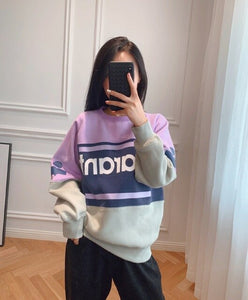 New Women Cotton Letter Sweatshirt Autumn Winter Long Sleeve O Neck Patchwork Femme Loose Pull Top