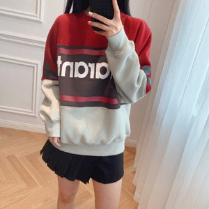 New Women Cotton Letter Sweatshirt Autumn Winter Long Sleeve O Neck Patchwork Femme Loose Pull Top