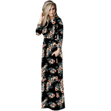 Load image into Gallery viewer, Echoine Casual Bohemian Dress Women Floral Print O-Neck Long Sleeve Loose Pocket Graceful Floor Length Female Holiday Outerwear