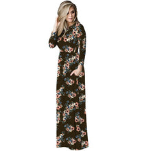 Load image into Gallery viewer, Echoine Casual Bohemian Dress Women Floral Print O-Neck Long Sleeve Loose Pocket Graceful Floor Length Female Holiday Outerwear