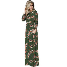 Load image into Gallery viewer, Echoine Casual Bohemian Dress Women Floral Print O-Neck Long Sleeve Loose Pocket Graceful Floor Length Female Holiday Outerwear