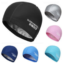 Load image into Gallery viewer, New 2019 Elastic Waterproof PU Fabric Protect Ears Long Hair Sports Swim Pool Hat Swimming Cap Free size for Men &amp; Women Adults