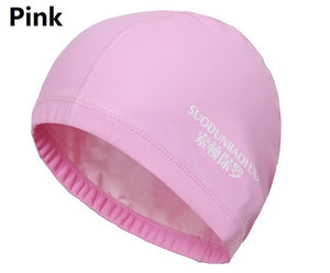 New 2019 Elastic Waterproof PU Fabric Protect Ears Long Hair Sports Swim Pool Hat Swimming Cap Free size for Men & Women Adults